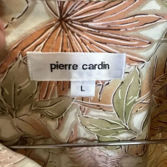 Vintage Pierre Cardin Hawaiian Shirt Button Up Orange Green Leaf Print Large - Picture 2 of 8